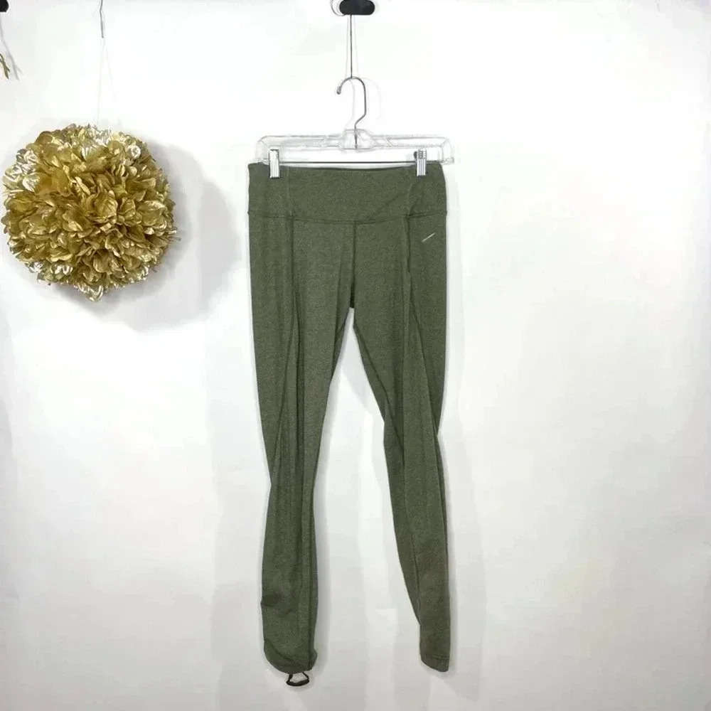 Nike Dri Fit Leggings Pants Women's S Green Drawstring Leg Pull On Active
